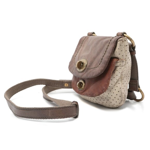 FOSSIL Mason Leather Crossbody Bag Two Tone Sling Purse Bag Brown Cream Small - Picture 5 of 16